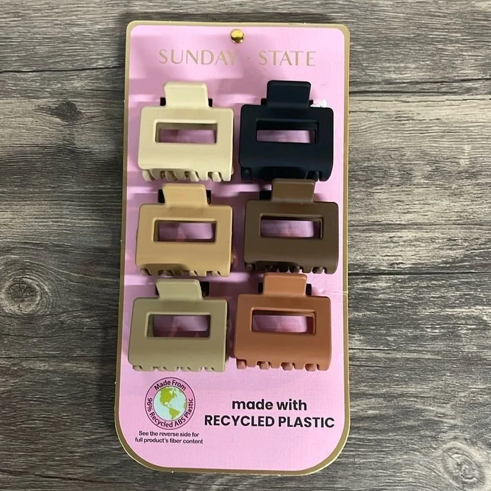 Sunday‎ State Rectangle Hair Claw Clip Set Recycled Plastic Neutral Earth Tones